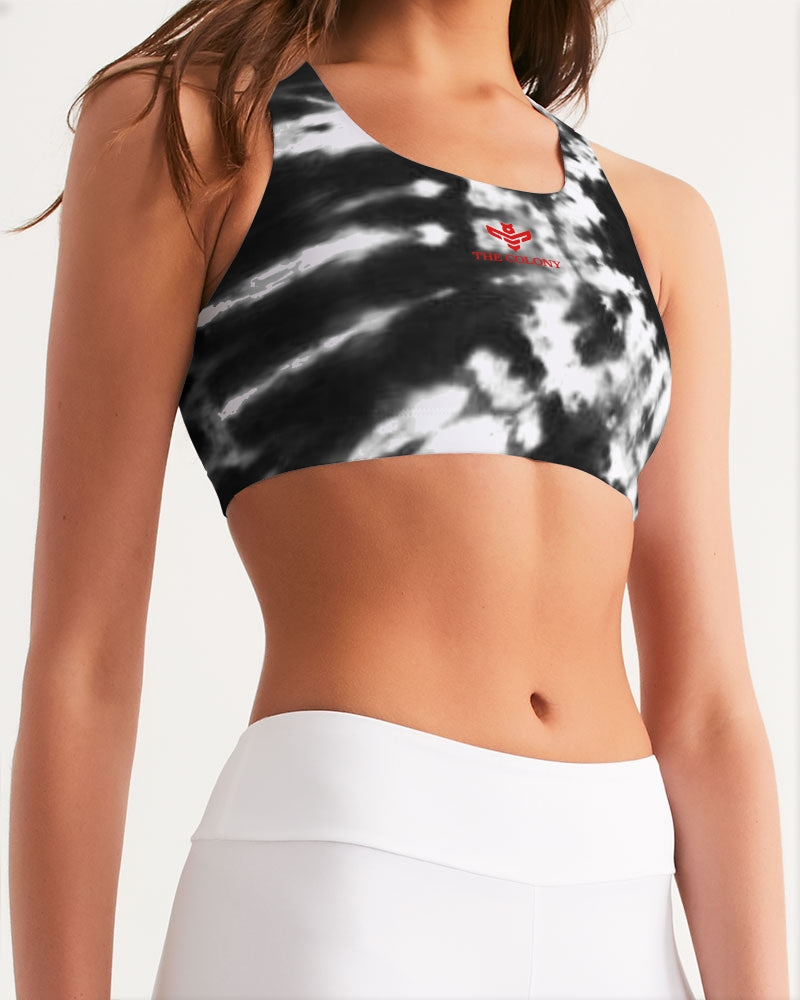 Black and White Tie dye Women's All-Over Print Seamless Sports Bra