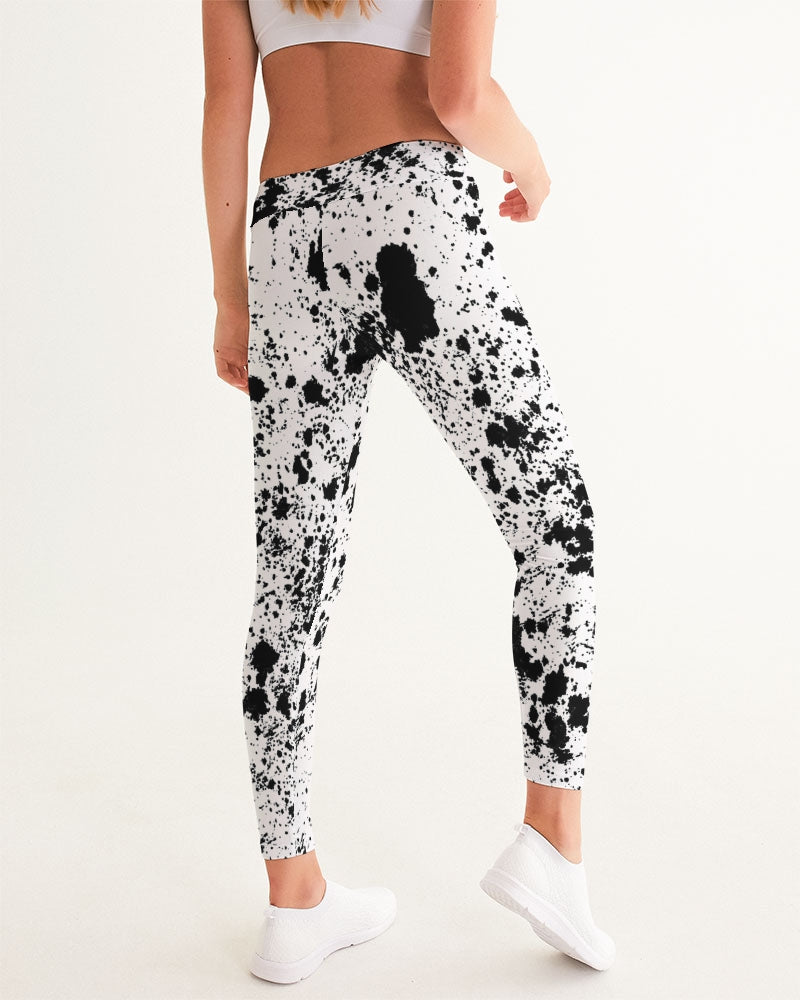 White and Black Tie Dye Women's All-Over Print Yoga Pants