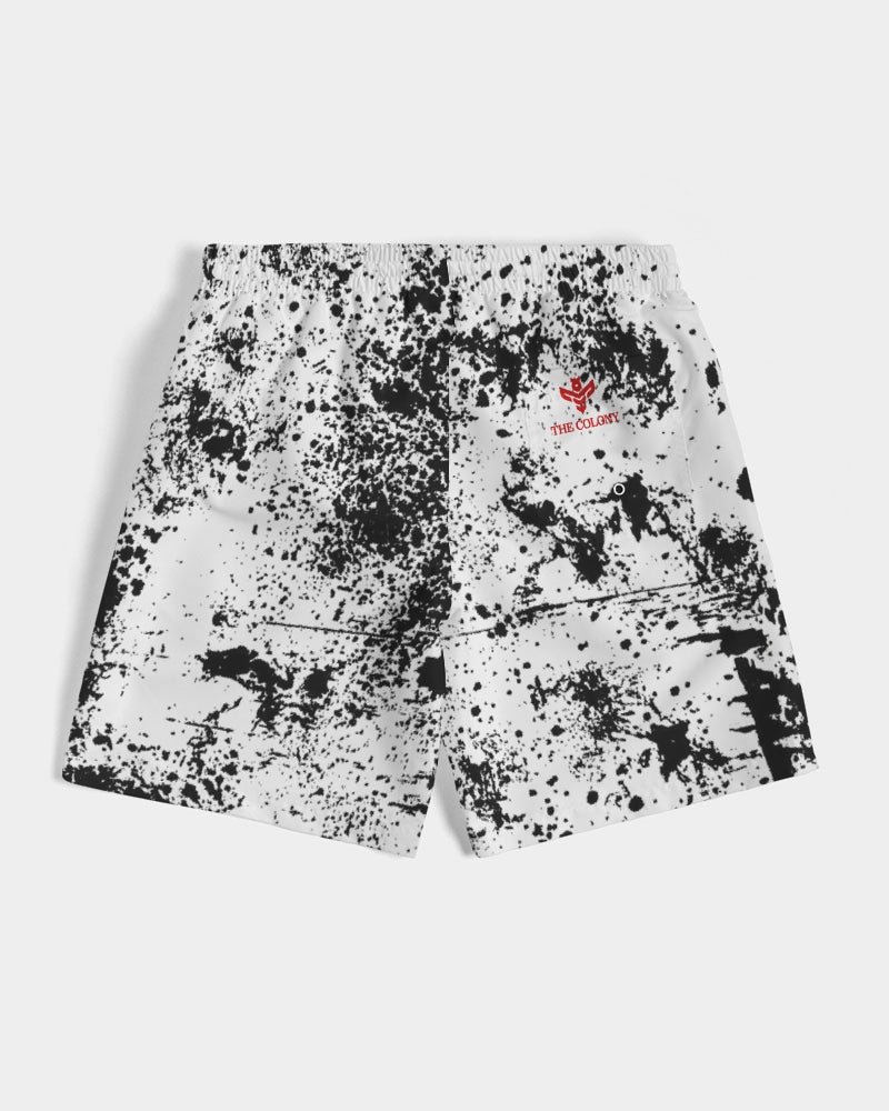 White and Black Tie Dye Men's Swim Trunk