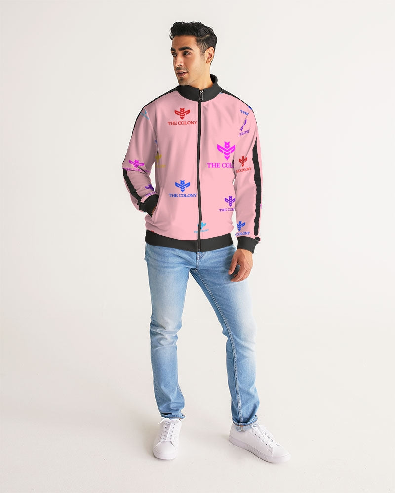 Pink Logo Men's Stripe-Sleeve Track Jacket