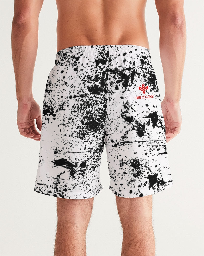 White and Black Tie Dye Men's Swim Trunk