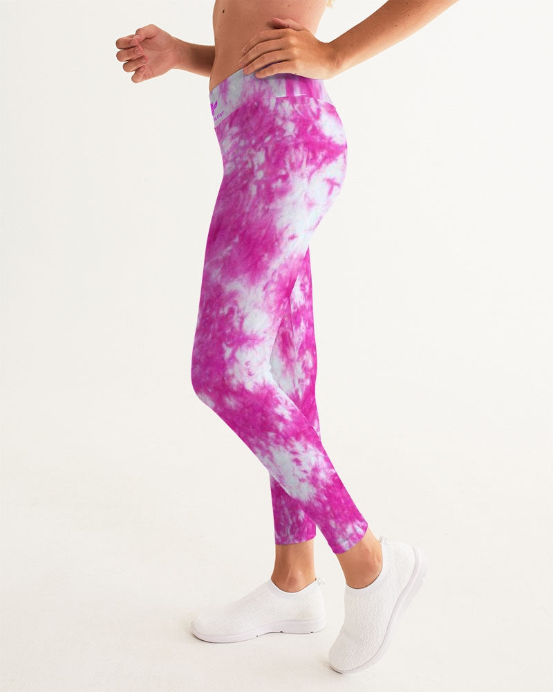 Pink and White Tie Die Women's All-Over Print Yoga Pants
