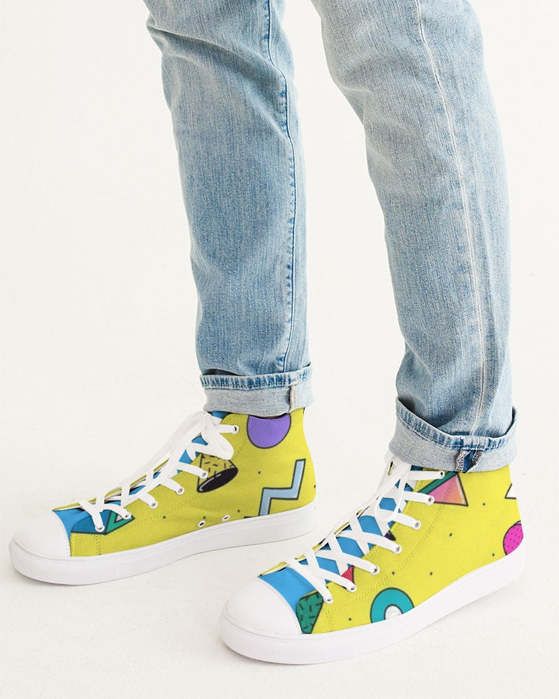 Yellow Geo Men's Hightop Canvas Shoe