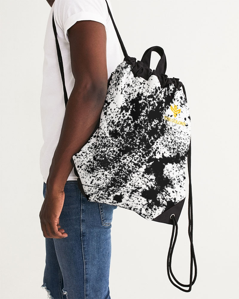 White and Black Tie Dye Canvas Drawstring Bag