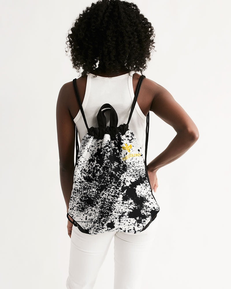 White and Black Tie Dye Canvas Drawstring Bag