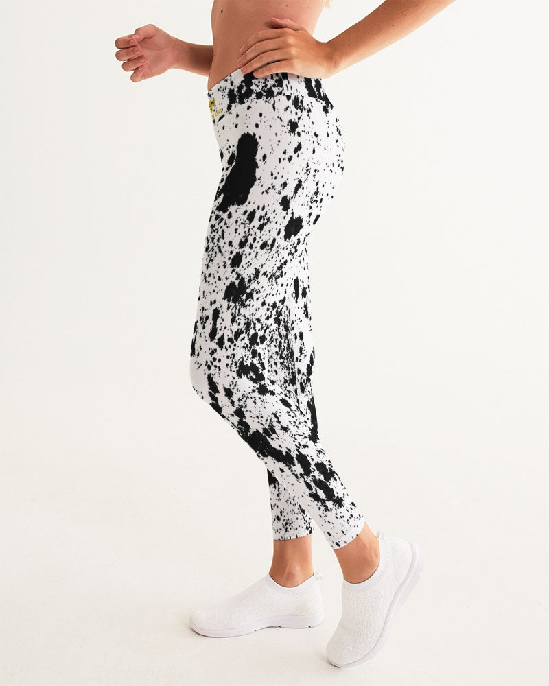 White and Black Tie Dye Women's All-Over Print Yoga Pants