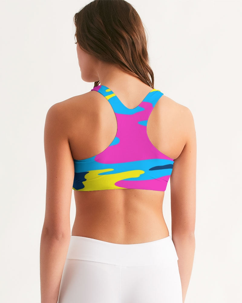 Pink and Light Blue Women's All-Over Print Seamless Sports Bra