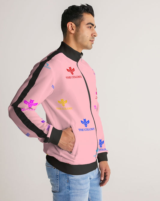 Pink Logo Men's Stripe-Sleeve Track Jacket