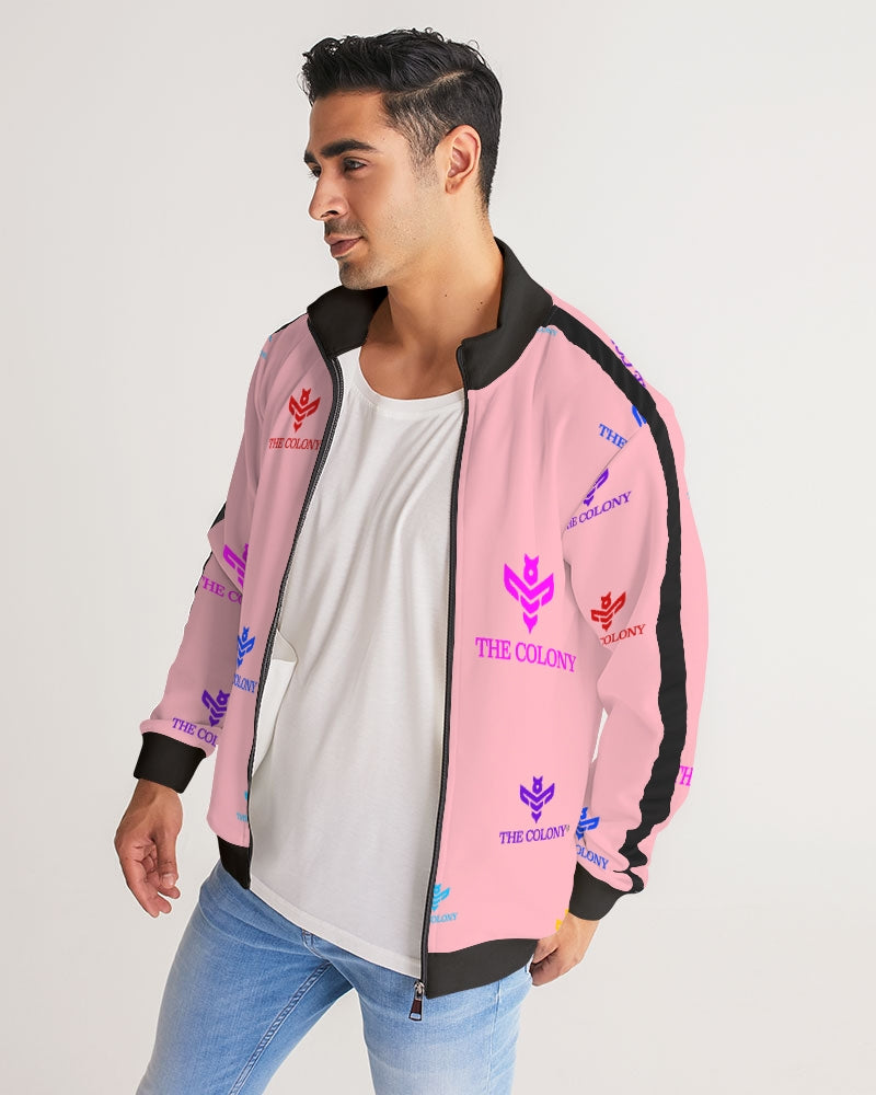 Pink Logo Men's Stripe-Sleeve Track Jacket