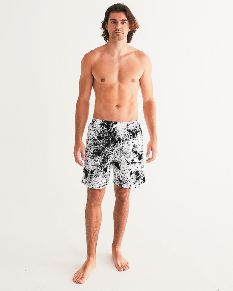 White and Black Tie Dye Men's Swim Trunk