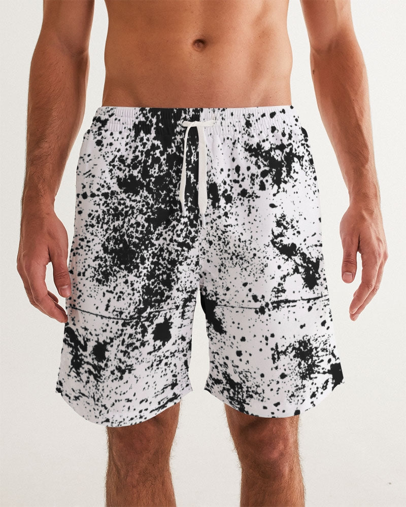 White and Black Tie Dye Men's Swim Trunk