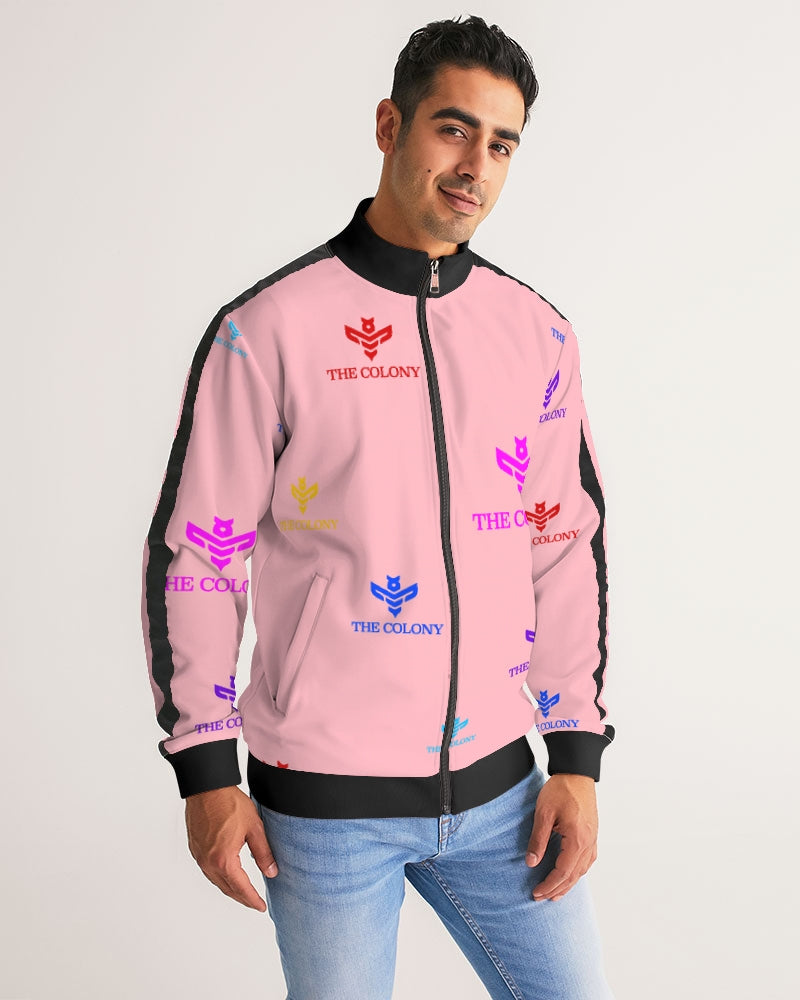 Pink Logo Men's Stripe-Sleeve Track Jacket