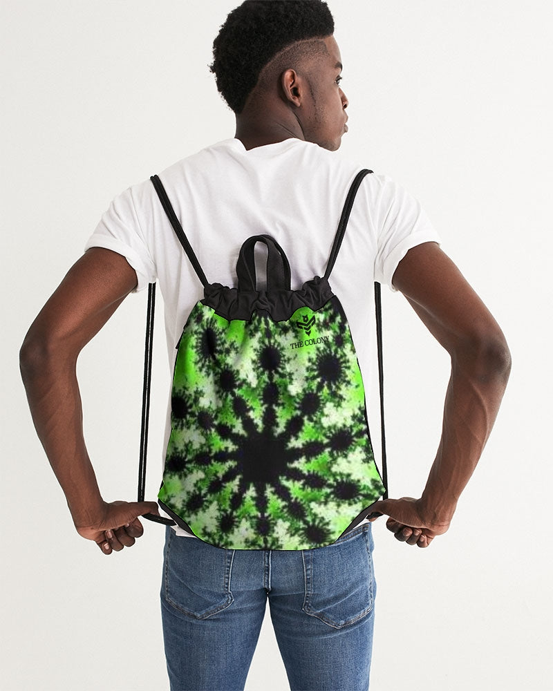 Green and Black Tie Die Canvas Drawstring Bag