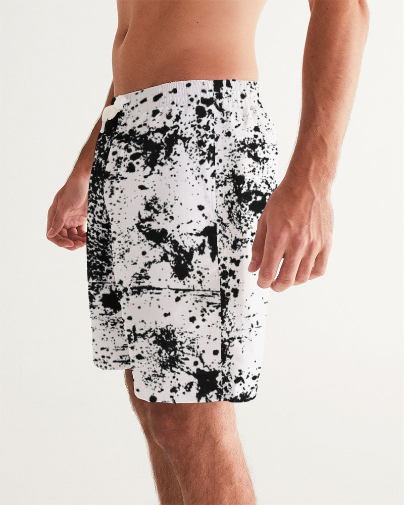 White and Black Tie Dye Men's Swim Trunk