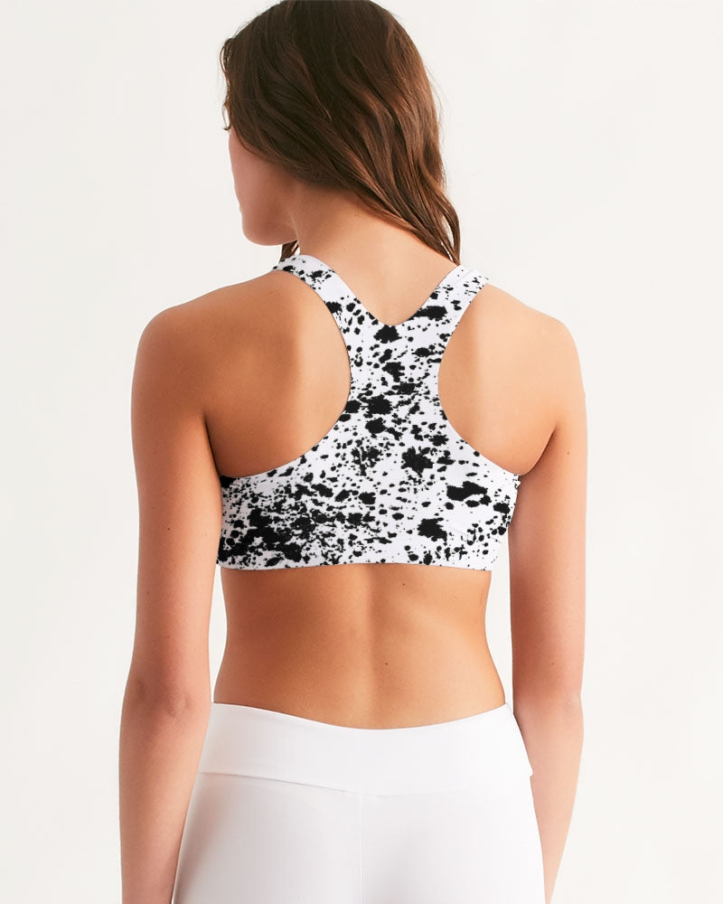 White and Black Tie Dye Women's All-Over Print Seamless Sports Bra
