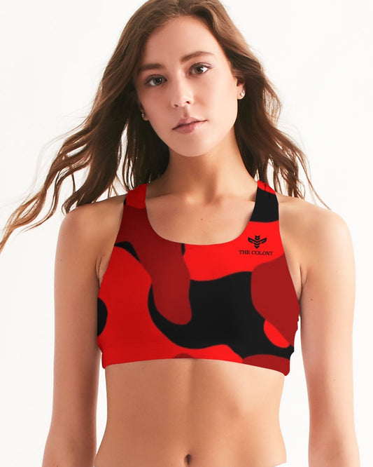Red Fatigue Women's All-Over Print Seamless Sports Bra
