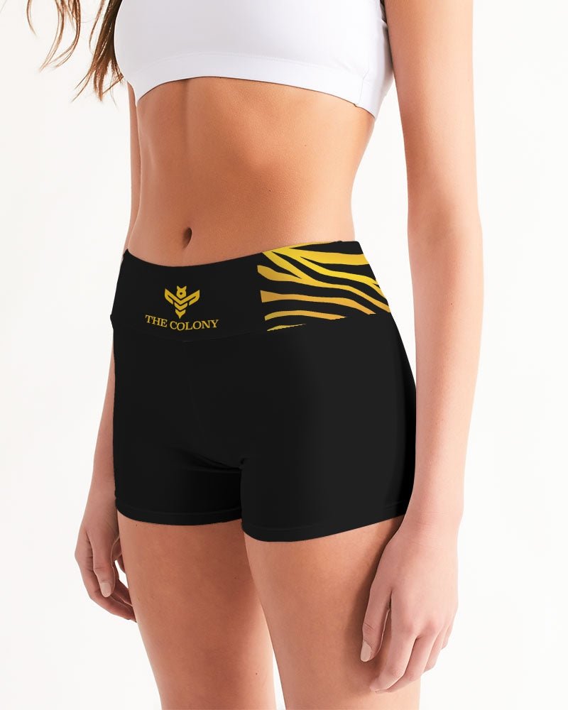 The Colony Queen Rules Black Leggings Women's All-Over Print Mid-Rise Yoga Shorts