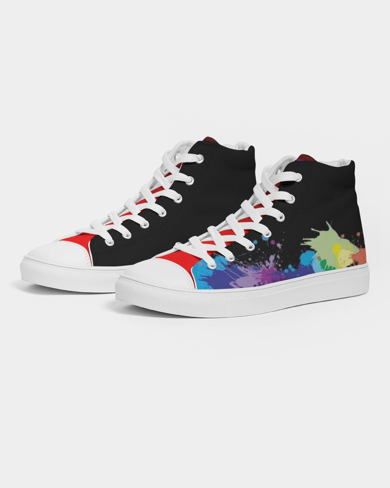 Black Color Splash Women's Hightop Canvas Shoe