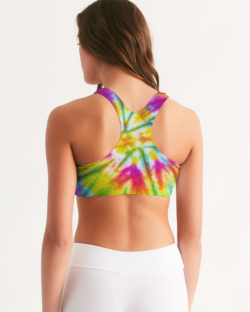 Tie Dye Pink and Black Women's All-Over Print Seamless Sports Bra