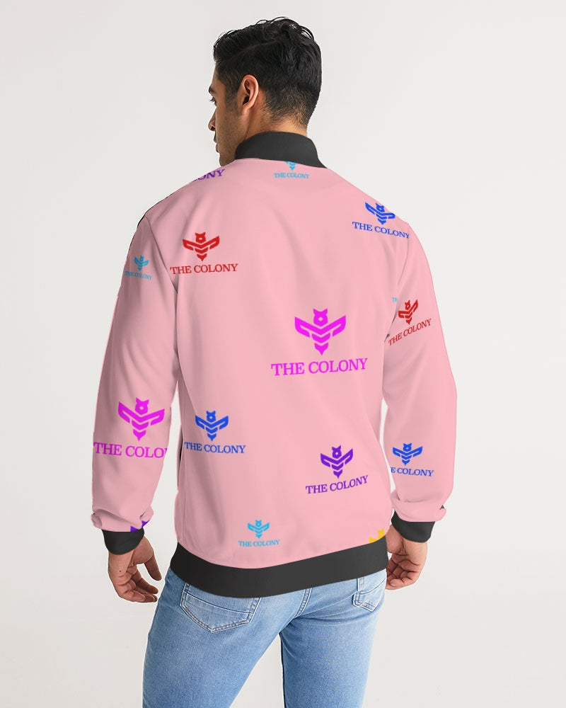 Pink Logo Men's Stripe-Sleeve Track Jacket