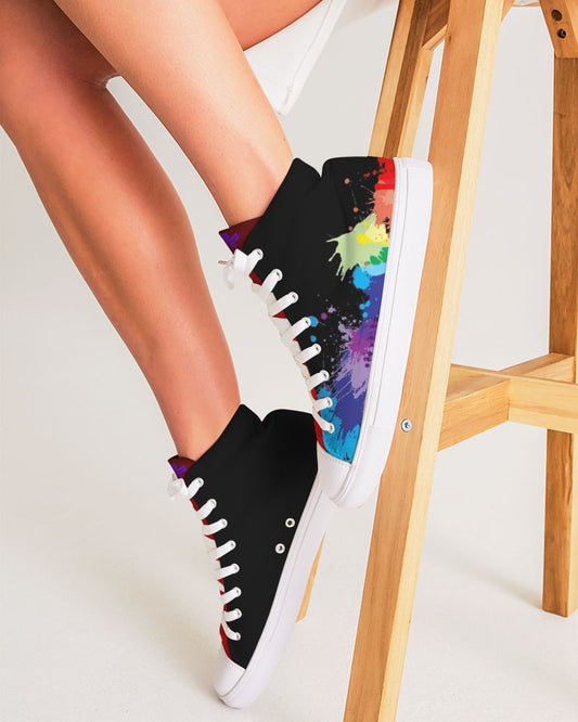 Black Color Splash Women's Hightop Canvas Shoe