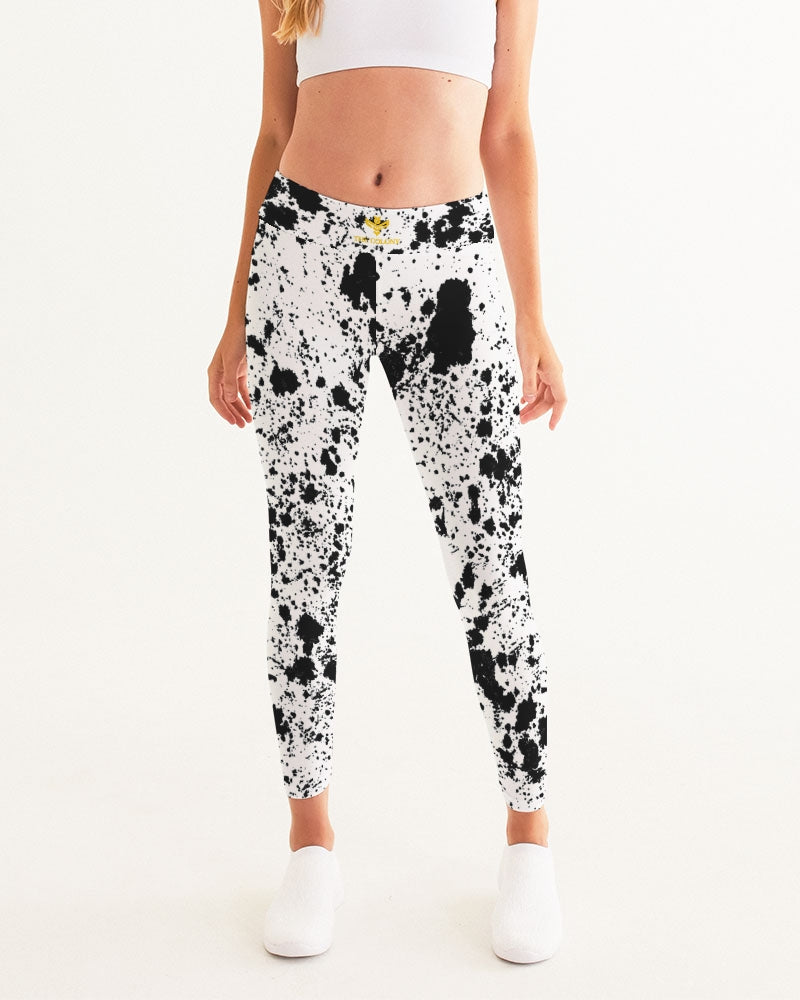 White and Black Tie Dye Women's All-Over Print Yoga Pants