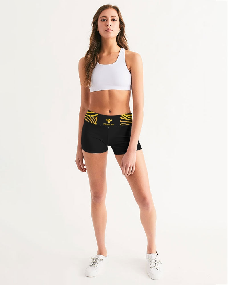 The Colony Queen Rules Black Leggings Women's All-Over Print Mid-Rise Yoga Shorts