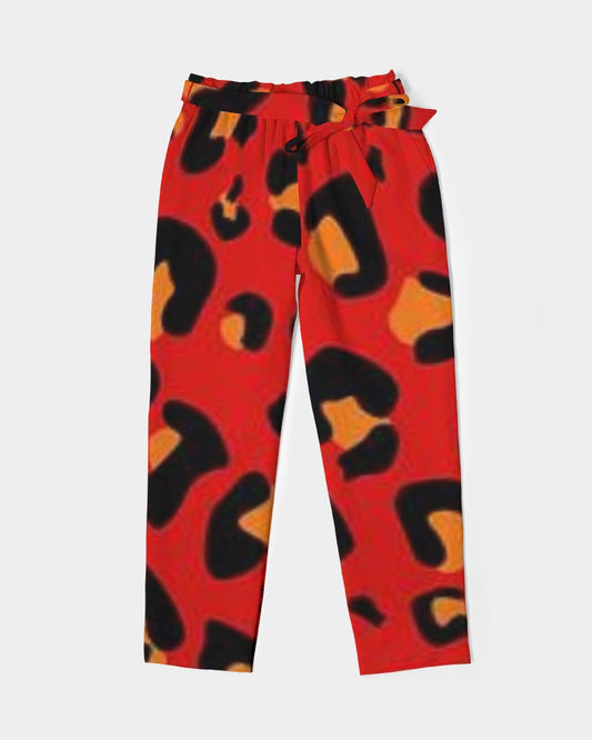 Blood Leopard Women's All-Over Print Belted Tapered Pants