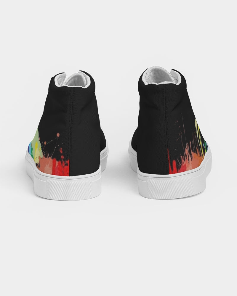 Black Color Splash Women's Hightop Canvas Shoe