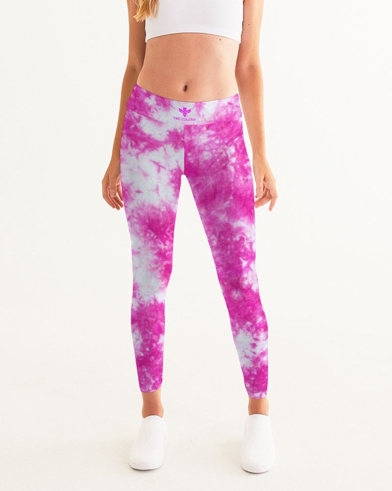 Pink and White Tie Die Women's All-Over Print Yoga Pants