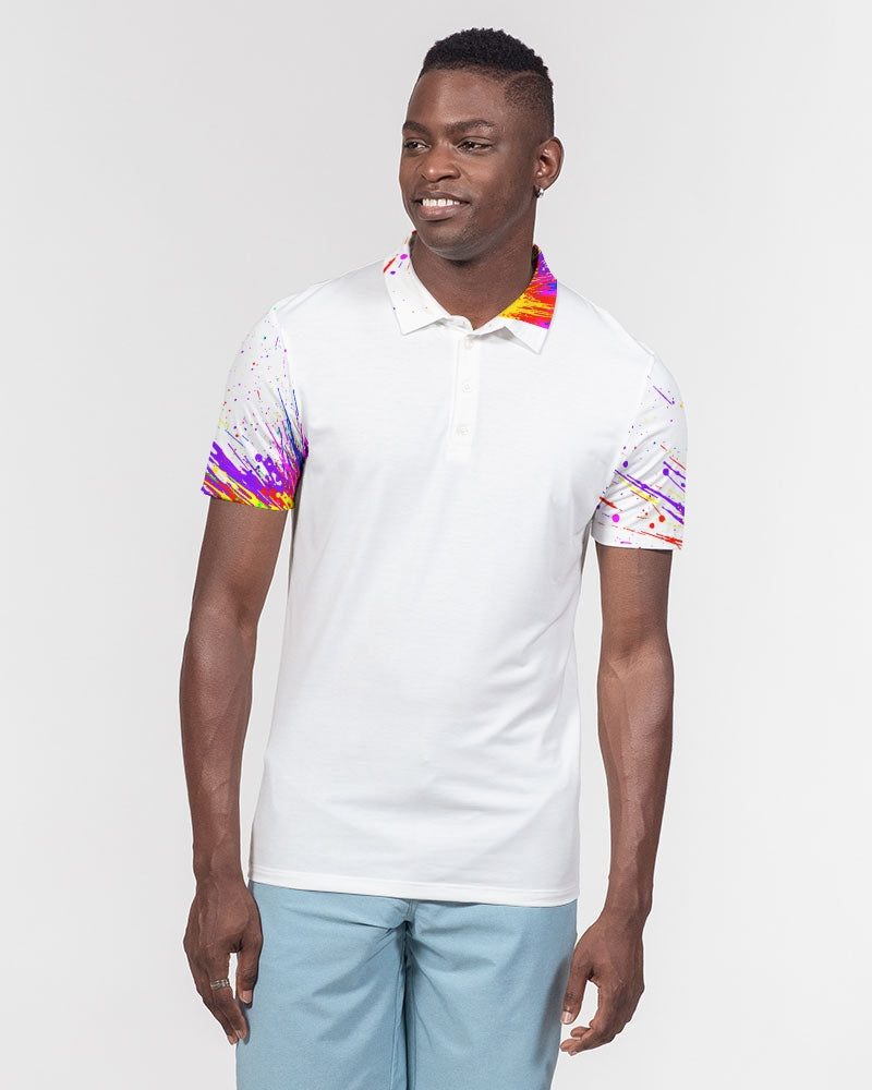 White Splash Men's Slim Fit Short Sleeve Polo